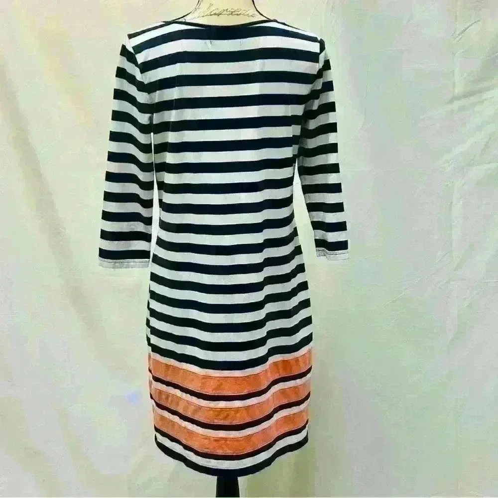 Duffield Lane Navy and White Striped Long Sleeve Midi Dress size Medium - Picture 5 of 10